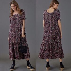 Anthropologie Mauve Floral Maxi Dress